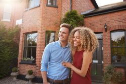 Young couple looks happy and excited 